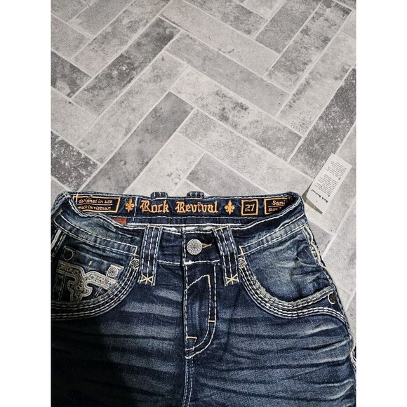 New Rock Revival Sami Slim Boot Stretch Blue Denim Jeans Men’s 27x31 Pocket Logo - Picture 14 of 16